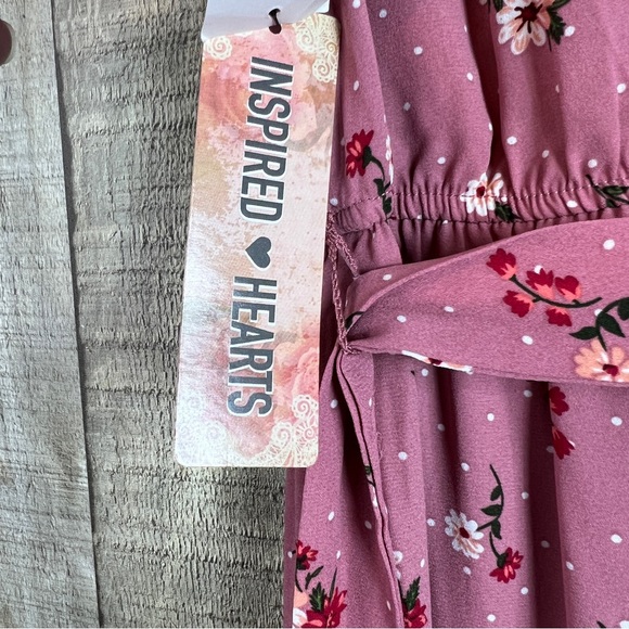 Inspired Hearts Size Large Floral Dot Wide Leg Jumpsuit V-Neck V-Back Tie - Picture 9 of 15